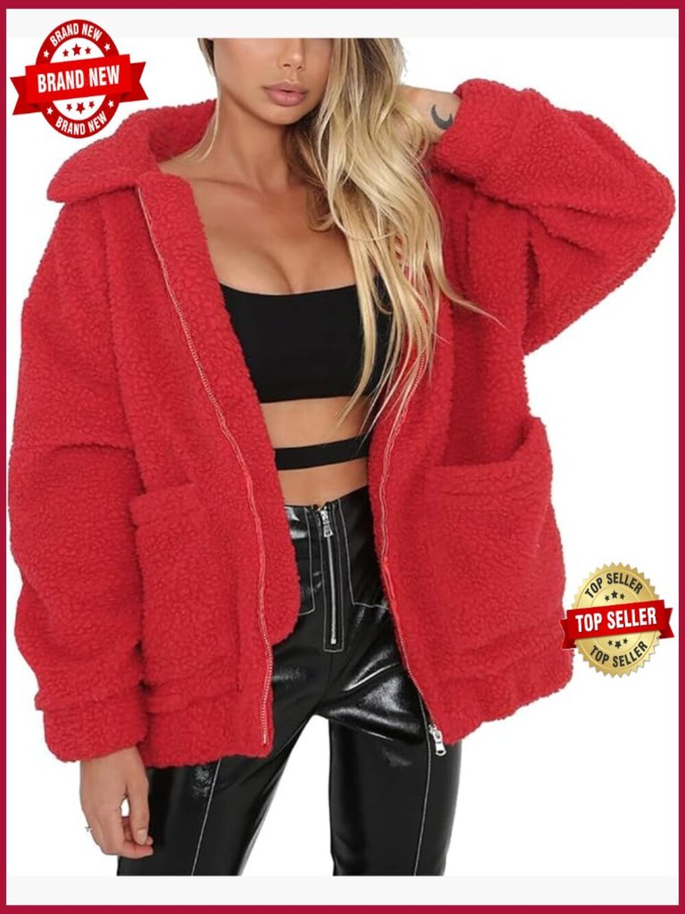 Sherpa Fleece Faux Fur Oversized Trendy Jacket Warm Winter Coat
